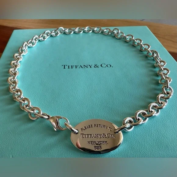 Modern Version Tiffany&Co. Please Return To Oval Tag Necklace 15.25” - Picture 1 of 9